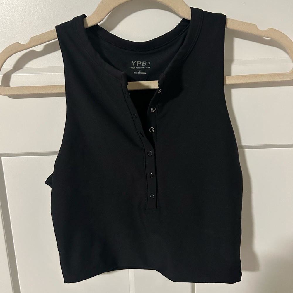 Abercrombie & Fitch YPB sculptLUX Curve Love Plunge Henley Slim Tank Cropped Top